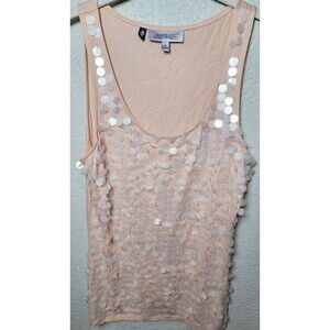 Jennifer Lopez Sequin Disc Tank Top Women Medium Blush Pink Sleeveless Party Shi